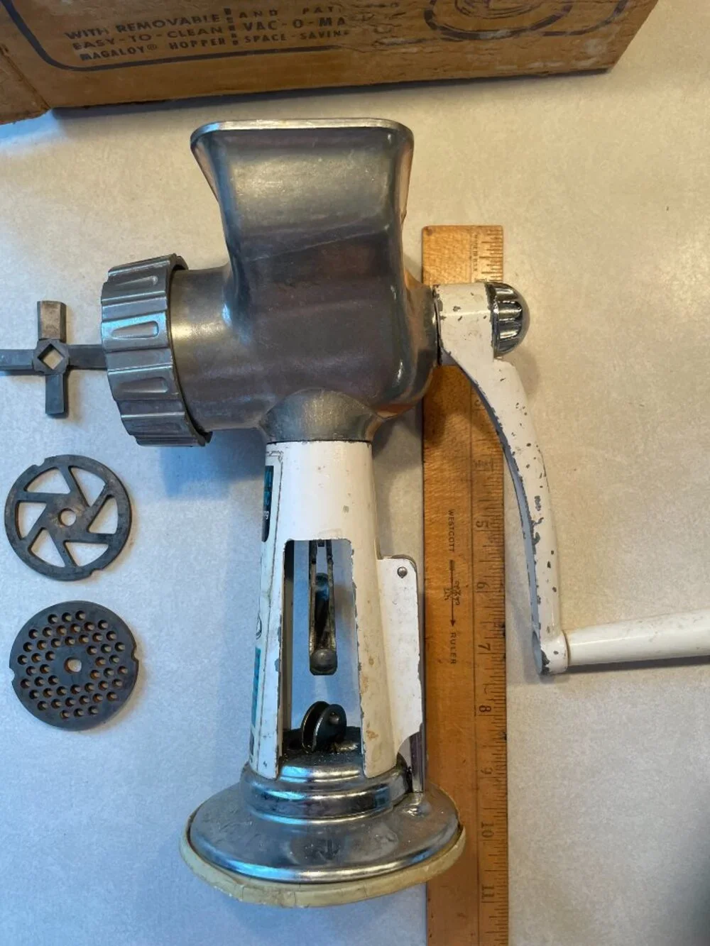 Vintage USA RIVAL Grind-O-Mat Meat Grinder & Food Chopper Model 358 w/original b